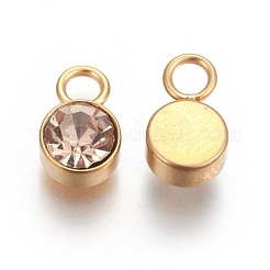 ガラスのラインストーンチャーム  11月の誕生石チャーム  金色のトーンの201ステンレススチール製金具  フラットラウンド  lt.col.topaz  10x6x4mm  穴：2.3mm&nbsp;X-STAS-F189-B10
