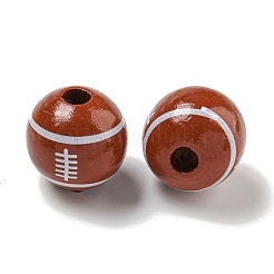 プリントウッドヨーロピアンビーズ  ラウンド  ラグビー  15.5~16mm  穴：4~4.5mm&nbsp;WOOD-G022-11C