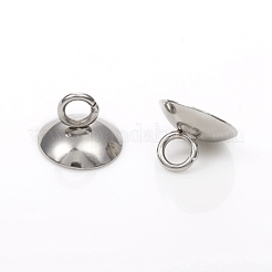 201 ステンレススチールビーズキャップペンダントベイル  グローブガラスバブルカバーペンダント用  ステンレス鋼色  7x10mm  穴：3mm&nbsp;STAS-G224-24P-01