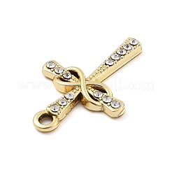 合金ラインストーンペンダント  UVメッキ  クロス  ゴールドカラー  26x16.5x2.5mm  穴：1.8mm&nbsp;FIND-U026-01G