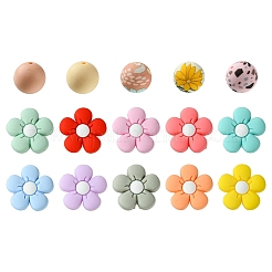 食品グレードの環境に優しいシリコーンビーズ  DIYネックレスの製作  花/丸  ミックスカラー  14.5~26.5x10~15mm  穴：2~3mm  17個/箱&nbsp;SIL-YW0001-23