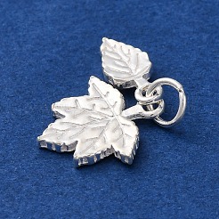 スターリングシルバーのメープルリーフチャーム925個  丸カン＆スタンプ925個付き  銀  12.5~14.5x5.5~13x1.5mm  穴：3mm&nbsp;STER-G045-07S