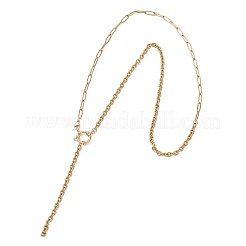304ステンレススチールペーパークリップチェーンアズキチェーンラリアットyネックレス  ゴールドカラー  25.08インチ（63.7cm）&nbsp;NJEW-JN05724
