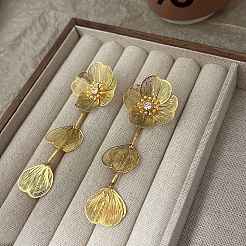 Flower with Leaf Alloy Crystal Rhinestone Dangle Stud Earrings&nbsp;FS-WG346F3-02