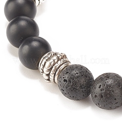 Natural Lava Rock & Synthetic Black Stone & Hematite Stretch Bracelet&nbsp;BJEW-JB08169