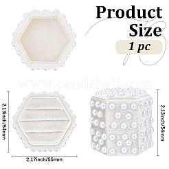 3スロットベルベット指輪パッケージボックス  模造真珠の六角形  ゲインボロ  5.4x5.5x5.4cm&nbsp;CON-WH20006-013A-02