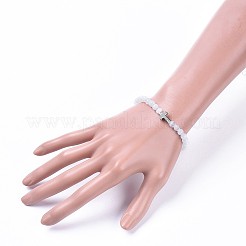 キャットアイストレッチブレスレット  真鍮マイクロ立方晶ジルコニアクロスビーズ  ミックスカラー  2インチ（5cm）&nbsp;BJEW-JB04589