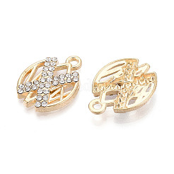 合金ラインストーンペンダント  X形状  鉛フリー＆カドミウムフリー  ライトゴールド  22x16.5x3mm  穴：2mm&nbsp;FIND-N008-04KCG
