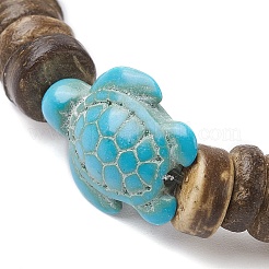 Natural Coconut Disc & Synthetic Turquoise Turtle Beaded Stretch Bracelet&nbsp;BJEW-JB09699-05