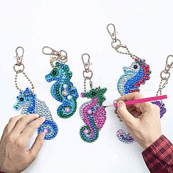 DIY 5D ダイヤモンド塗装キーホルダー  トレイプレート付き  ドリルポイントの釘のツール  DIYキーホルダーギフト  刺繍工芸用  ミックスカラー&nbsp;DIY-WH0161-59