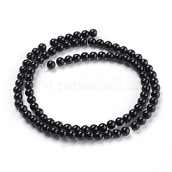 天然染色・加熱処理された丸い黒オニキス石ビーズ連売り  4mm  穴：0.8mm  約91~95個/連  14.5インチ&nbsp;X-G-S119-4mm