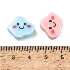 印刷された手作りの磁器のビーズ  笑顔の雲  ミックスカラー  15x18x7mm  穴：1.8mm&nbsp;PORC-A031-11