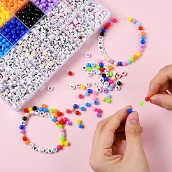 DIYジュエリー検索キット  ラウンド＆フラットラウンドプラスチック＆アクリルレタービーズを含む  伸縮性のあるストレッチスレッドとステンレス鋼のはさみ  ミックスカラー  ビーズ：193.6g /箱&nbsp;DIY-YW0002-47