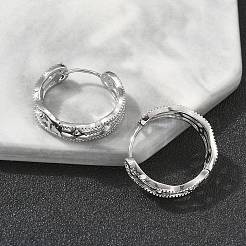 Brass Clear Cubic Zirconia Rectangle Hoop Earrings&nbsp;EJEW-D320-06P