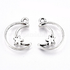 合金のチベット風チャーム  鉛フリー＆カドミウムフリー  ムーン  アンティークシルバー  18x15.5x2mm  穴：1.6mm&nbsp;X-TIBE-S323-035AS-RS