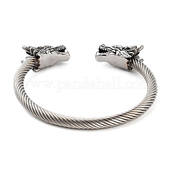 ドラゴンヘッド 304 ステンレススチール オープンカフバングル 女性用  アンティークシルバー  内径：2-5/8インチ（6.8cm）&nbsp;BJEW-E094-23AS