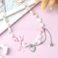 Alloy Heart Pendant Necklace with Bowknot&nbsp;NJEW-FZ00008