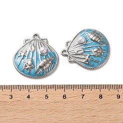 304ステンレススチールチャーム  シェル形状  エナメル & ABS プラスチック模造パール付き  ステンレス鋼色  29x27x6mm  穴：1.8mm&nbsp;STAS-A124-01B-P
