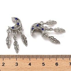 合金ラインストーンのヨーロッパのビーズ  大穴ビーズ  葉のある月  プラチナ  27.5x13x8.5mm  穴：4.5mm&nbsp;FIND-Q115-04P