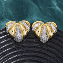 ハート真鍮マイクロパヴェクリアキュービックジルコニアスタッドピアス  長持ちメッキ  鉛フリー＆カドミウムフリー  18KGP本金メッキ  25x29mm&nbsp;EJEW-H158-13GP