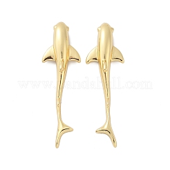 真鍮製スタンドピアス  魚  18KGP本金メッキ  50x15mm&nbsp;EJEW-C134-03G