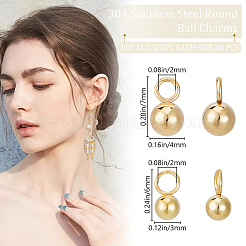 60Pcs 2 Sizes Ion Plating(IP) 304 Stainless Steel Sphere Charms&nbsp;STAS-BBC0004-72