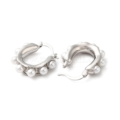 プラスチックパールビーズフープピアス  女性のための真鍮のアクセサリー  プラチナ  28x25.5x7mm&nbsp;EJEW-Q024-04P