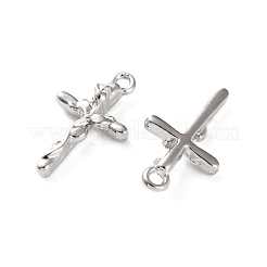 ラックメッキ合金ペンダント  ラインストーンとABS模造真珠付き  クロスチャーム  プラチナ  18x10.5x4mm  穴：1.4mm&nbsp;FIND-M038-07P