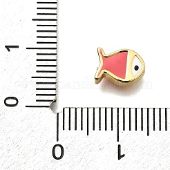 真鍮製エナメルビーズ  ラックめっき  カドミウムフリー＆鉛フリー  長持ちメッキ  18KGP本金メッキ  魚  ショッキングピンク  6x8.5x3.5mm  穴：1mm&nbsp;KK-P295-47G-03