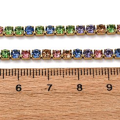 3mm 304ステンレススチールラインストーンカップチェーンネックレス（女性用）  PVD真空メッキ  長持ちメッキ  ゴールドカラー  カラフル  16.54インチ（42cm）&nbsp;NJEW-G175-01G-01