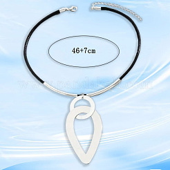 Teardrop & Ring Iron Pendant Black Waxed Cord Necklaces&nbsp;FS-WG8613B-02