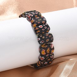 手作りのミルフィオリランプワークビーズストレッチブレスレット、男性用、女性用  オーバル  コーヒー  5/8~3/4x1/2インチ（1.7~1.75x1.35cm）  内径：1-7/8~2-1/8インチ（4.75~5.4cm）&nbsp;BJEW-G738-01A-02