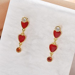 Brass Micro Pave Clear Cubic Zirconia Dangle Stud Earrings&nbsp;EJEW-M077-10G-02