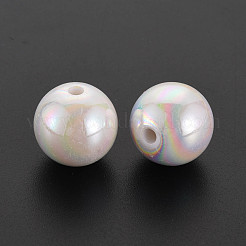 不透明なアクリルビーズ  ABカラーメッキ  ラウンド  ホワイト  16x15mm  穴：2.8mm  約220個/500g&nbsp;MACR-S370-D16mm-01