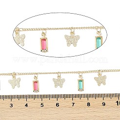 手作りの真鍮とガラスのチェーン  ネックレスブレスレット作りのために  長持ちメッキ  ハンダ付け  スプールで  長方形の蝶  ライトゴールド  11x4x2mm  約16.40フィート（5m）/ロール&nbsp;CHC-Z001-05KCG