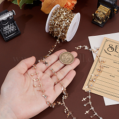 4M Flat Round with Cross Charm Brass Rhinestone Chains&nbsp;DIY-PH0030-93LG