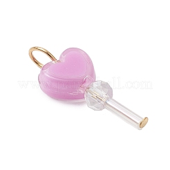 アクリル＆ガラスペンダント  304ステンレススチール製金具付き  ハート  ゴールドカラー  21.5~22x18.5x4mm  穴：4x3.5mm&nbsp;PALLOY-JF03521-02