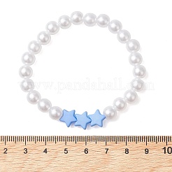 こどもの日をイメージしたパール調アクリルビーズのストレッチブレスレット  女の子向けアクリルチャームジュエリー  スター  ミックスカラー  内径：1.77インチ（4.5cm）&nbsp;X-BJEW-JB13538