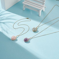銅線で包まれた天然石のハート ペンダント ネックレス  女性用金メッキ 304 ステンレス ネックレス  17.52インチ（44.5cm）  1.5mm&nbsp;NJEW-JN03971