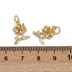 真鍮製マイクロパヴェキュービックジルコニアペンダント  花のチャーム  丸カン付き  長持ちメッキ  カドミウムフリー＆鉛フリー  ラックめっき  18KGP本金メッキ  13.5x11x3mm  穴：3mm&nbsp;KK-Z120-06G-01