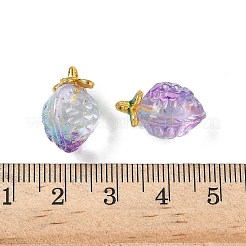 クリアガラスペンダント  ストロベリーチャーム  黄金の合金エナメルパーツと  ツートン  ライラック  18x12x10.5mm  穴：1.5mm&nbsp;GLAA-P072-03G-11