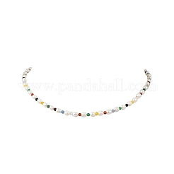 3MM Dyed Faceted Round Natural Agate and Natural Cultured Freshwater Pearl Rice Beaded Necklaces&nbsp;NJEW-JN05691