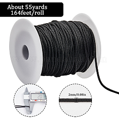 50m 16芯ポリエステル＆スパンデックスコードロープ  プラスチックスプール付き  ロープブレスレット作りに  ブラック  2mm&nbsp;RCP-SP0001-01E
