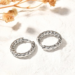 変色しない304ステンレススチールの溝付きフープピアス  ステンレス鋼色  15x2.5mm  ピン：1mm&nbsp;EJEW-M218-01A-P