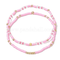 女性用ガラスシードビーズストレッチブレスレットセット2個  ピンク  内径：2.13インチ（5.4cm）&nbsp;BJEW-MZ00296-01