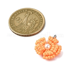 ガラスシードビーズデイジーペンダント  シェルパール＆ステンレスカラーの丸カン付き  ミックスカラー  18~19x18x4mm  穴：3.5mm&nbsp;PALLOY-MZ00462