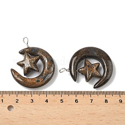 天然古銅ペンダント  星のチャームを持つ月  銅線ループ付き  プラチナ  36~37x27~28x7.5~8mm  穴：4mm&nbsp;G-Z086-01P-13