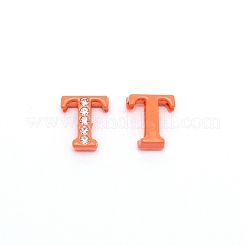 ラインストーンスライドレターチャーム  合金の最初の文字ビーズ  スプレー塗装  文字.t  T：11.5x10x4.5mm  穴：1.5x8mm&nbsp;RB-TAC0002-01T