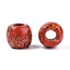 プリント天然木ビーズ  バレル  ファイヤーブリック  10.5~11x11.5~12.5mm  穴：4.5~5.5mm&nbsp;WOOD-N018-07A