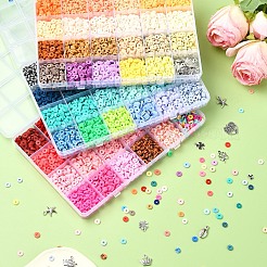 DIYブレスレットキット  ポリマー粘土ビーズを含む  アクリルビーズ  金属発見  弾性水晶の線  CCBプラスチックビーズ  ミックスカラー  6x0.5~1mm  穴：1.8~2mm  71色  7 G /カラー  497グラム&nbsp;DIY-YW0010-39